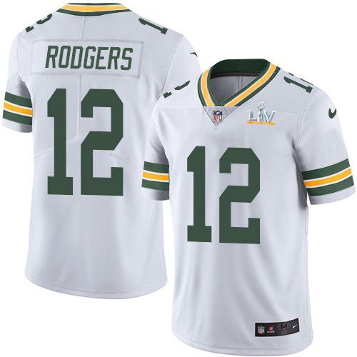 Men's Green Bay Packers #12 Aaron Rodgers White NFL 2021 Super Bowl LV Stitched Jersey